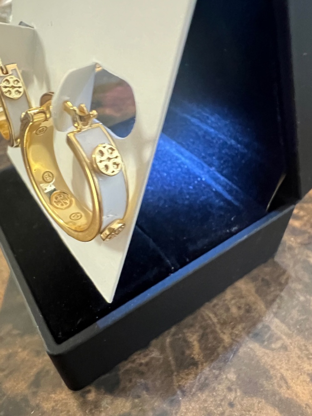 NWT Tory Burch Gold and White Small Hoop Earrings - Picture 3 of 7
